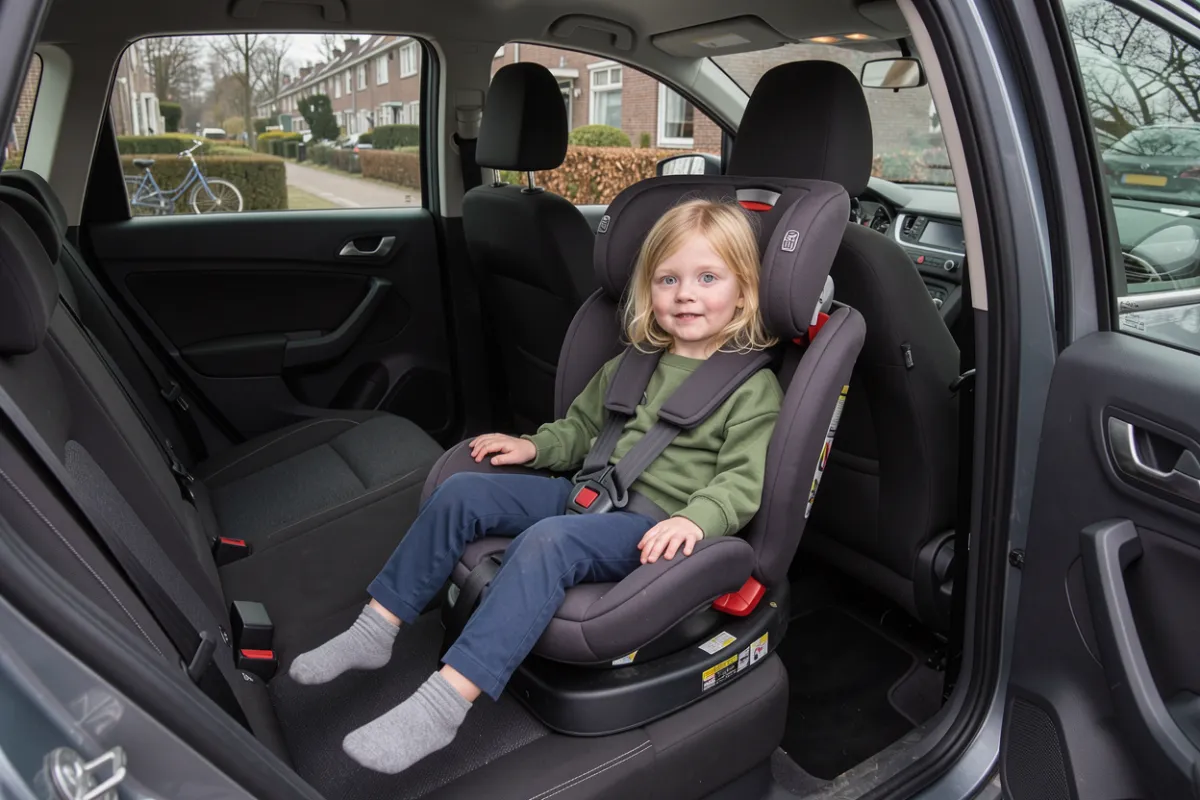 Niño en asiento infantil en el asiento trasero
