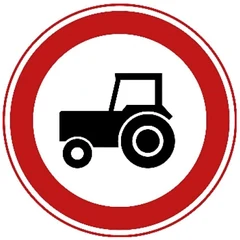 Señal C8: Cerrado para tractores agrícolas y forestales, vehículos de motor de velocidad limitada y máquinas móviles
